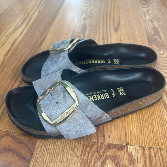 Birkenstock Madrid Big Buckle Rivet Logo Taupe Velvet Narrow. - Picture 3 of 10